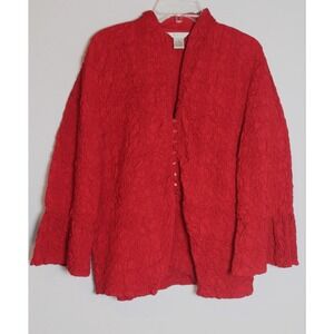 VTG Nexx Womens Blouse Jacket XL Red Bell Sleeve 3/4 Buttons Textured